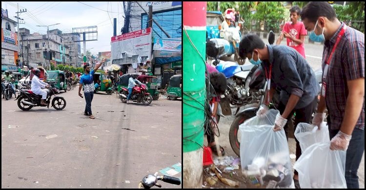 পরিচ্ছন্নতা অভিযানে শিক্ষার্থীরা, করছে ট্রাফিক নিয়ন্ত্রণও