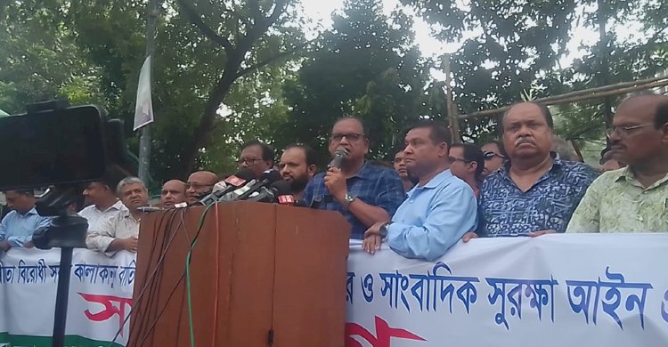 গণমাধ্যমের স্বাধীনতাবিরোধী কালাকানুন বাতিলসহ ৩ দাবিতে বিএফইউজে ও ডিইউজের সমাবেশ