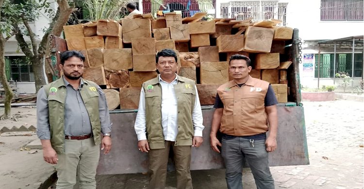 সোনারগাঁও ফরেষ্ট চেক পোষ্টে অবৈধ আকাশমনি রদ্দা কাঠের গাড়ি আটক